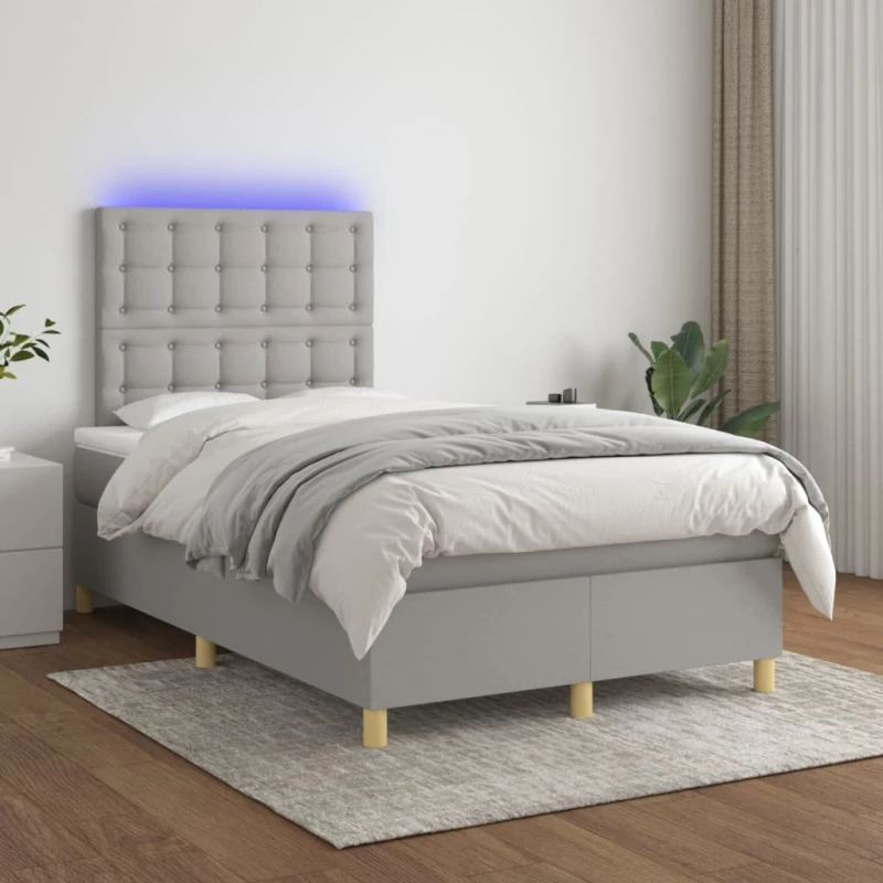 Κρεβάτι Boxspring με Στρώμα & LED Αν.Γκρι 120x200 εκ Υφασμάτινο Γκρι 3135741