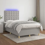 Κρεβάτι Boxspring με Στρώμα & LED Αν.Γκρι 120x200 εκ Υφασμάτινο Γκρι 3135741