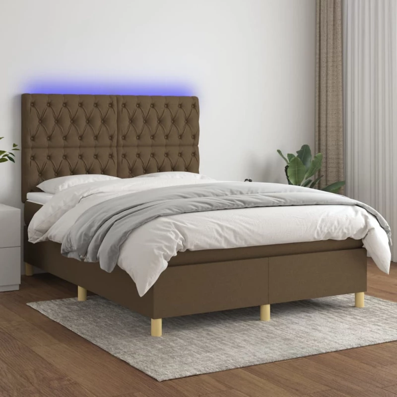 Κρεβάτι Boxspring με Στρώμα & LED Σκ.Καφέ 140x190εκ. Υφασμάτινο Καφέ 3135672