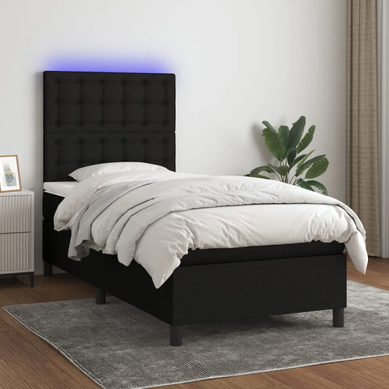 Κρεβάτι Boxspring με Στρώμα & LED Μαύρο 80x200 εκ. Υφασμάτινο Μαύρο 3135151
