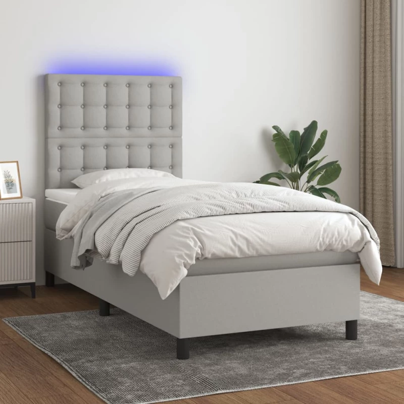 Κρεβάτι Boxspring με Στρώμα & LED Αν.Γκρι 90x200 εκ. Υφασμάτινο Γκρι 3135165
