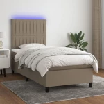Κρεβάτι Boxspring με Στρώμα & LED Taupe 80x200 εκ. Υφασμάτινο μπεζ-γκρι 3134993