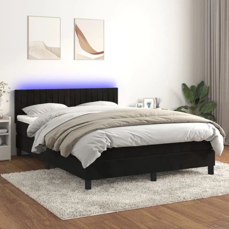 Κρεβάτι Boxspring με Στρώμα & LED Μαύρο 140x190 εκ. Βελούδινο Μαύρο 3134521