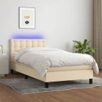 Κρεβάτι Boxspring με Στρώμα & LED Κρεμ 100x200 εκ. Υφασμάτινο Κρεμ 3133458