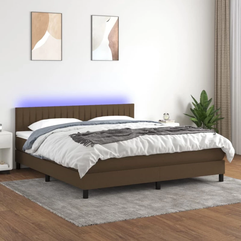 Κρεβάτι Boxspring με Στρώμα & LED Σκ.Καφέ 180x200εκ. Υφασμάτινο Καφέ 3133336