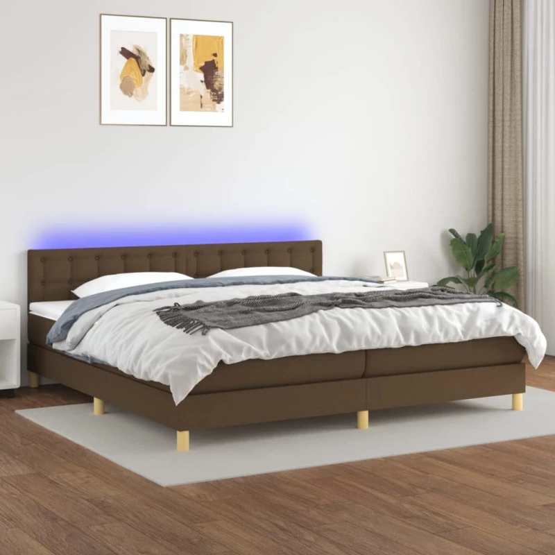 Κρεβάτι Boxspring με Στρώμα & LED Σκ.Καφέ 200x200 εκ Υφασμάτινο Καφέ 3134064