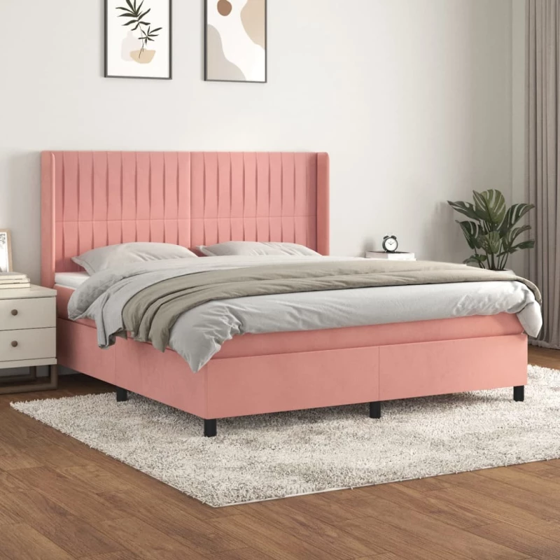 Κρεβάτι Boxspring με Στρώμα Ροζ 160x200 εκ. Βελούδινο Ροζ 3132812