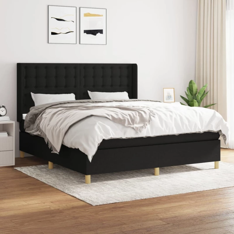 Κρεβάτι Boxspring με Στρώμα Μαύρο 160x200 εκ. Υφασμάτινο Μαύρο 3132323