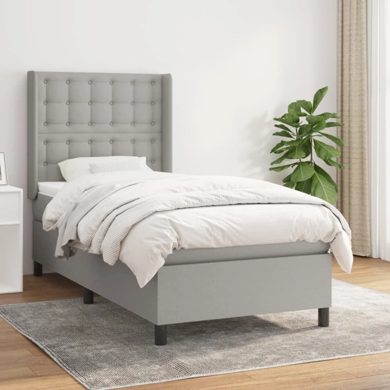 Κρεβάτι Boxspring με Στρώμα Ανοιχτό Γκρι 100x200 εκ. Υφασμάτινο Γκρι 3131729