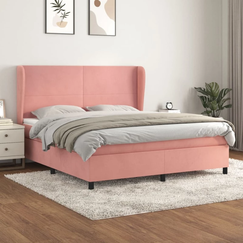 Κρεβάτι Boxspring με Στρώμα Ροζ 180x200 εκ. Βελούδινο Ροζ 3129110