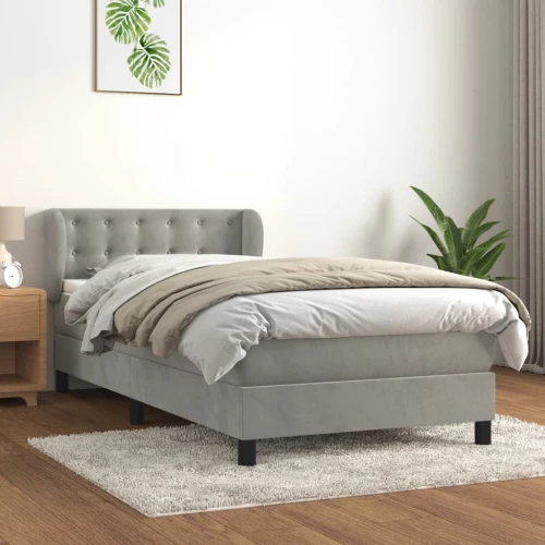 Κρεβάτι Boxspring με Στρώμα Ανοιχτό Γκρι 90x190 εκ. Βελούδινο Γκρι 3127703