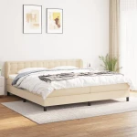 Κρεβάτι Boxspring με Στρώμα Κρεμ 200x200 εκ. Υφασμάτινο Κρεμ 3126594
