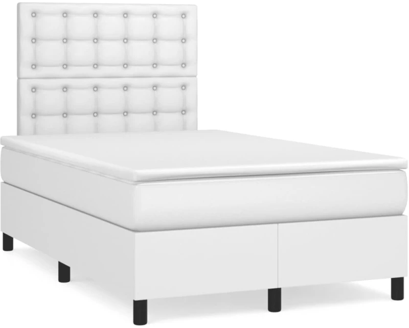 Κρεβάτι Boxspring με Στρώμα & LED Λευκό 120x190 εκ. Συνθ. Δέρμα Λευκό 3270294