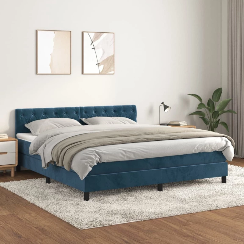 Κρεβάτι Boxspring με Στρώμα Σκούρο Μπλε 160x200 εκ. Βελούδινο Μπλε 3141495