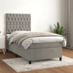 Κρεβάτι Boxspring με Στρώμα Ανοιχτό Γκρι 90x190 εκ. Βελούδινο Γκρι 3143175