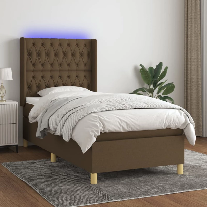 Κρεβάτι Boxspring με Στρώμα & LED Σκ.Καφέ 80x200 εκ. Υφασμάτινο Καφέ 3139072