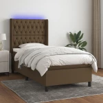 Κρεβάτι Boxspring με Στρώμα & LED Σκ.Καφέ 80x200 εκ. Υφασμάτινο Καφέ 3138512