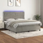 Κρεβάτι Boxspring με Στρώμα & LED Αν.Γκρι 180x200 εκ. Βελούδινο Γκρι 3136317