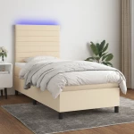 Κρεβάτι Boxspring με Στρώμα & LED Κρεμ 80x200 εκ. Υφασμάτινο Κρεμ 3134914