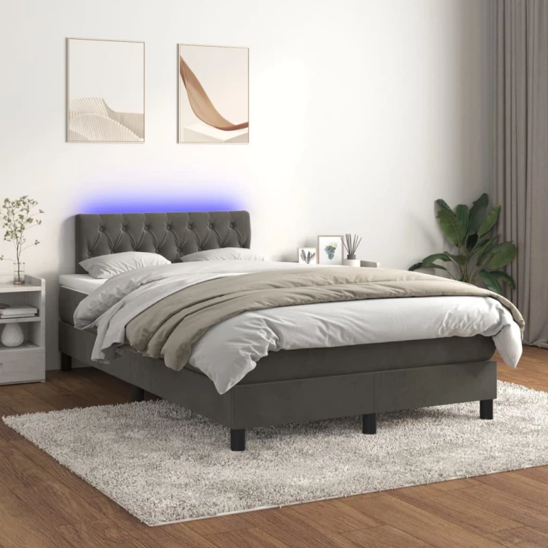 Κρεβάτι Boxspring με Στρώμα & LED Σκ. Γκρι 120x200εκ. Βελούδινο Γκρι 3134574