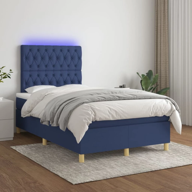 Κρεβάτι Boxspring με Στρώμα & LED Μπλε 120x200 εκ. Υφασμάτινο Μπλε 3135667