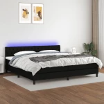 Κρεβάτι Boxspring με Στρώμα & LED Μαύρο 200x200 εκ. Υφασμάτινο Μαύρο 3133423