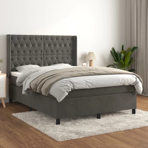Κρεβάτι Boxspring με Στρώμα Σκούρο Γκρι 140x190 εκ. Βελούδινο Γκρι 3132856