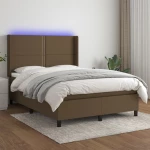 Κρεβάτι Boxspring με Στρώμα & LED Σκ.Καφέ 140x190εκ. Υφασμάτινο Καφέ 3138232