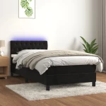 Κρεβάτι Boxspring με Στρώμα & LED Μαύρο 90x200 εκ. Βελούδινο Μαύρο 3134563
