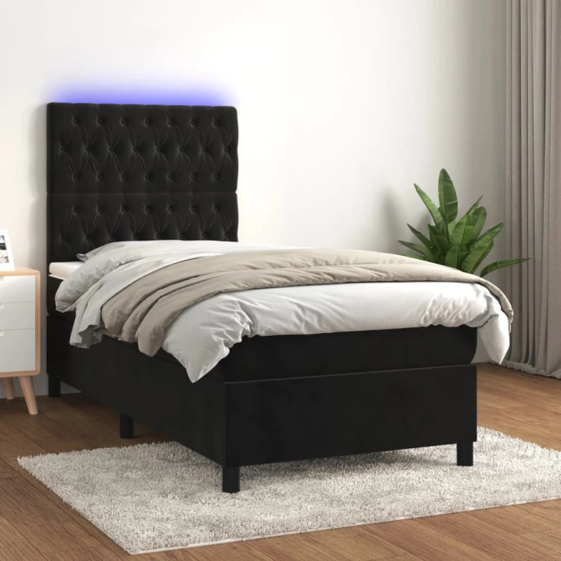 Κρεβάτι Boxspring με Στρώμα & LED Μαύρο 80x200 εκ. Βελούδινο Μαύρο 3136271