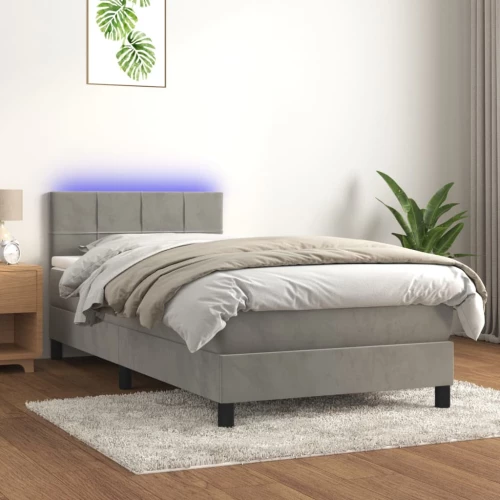 Κρεβάτι Boxspring με Στρώμα & LED Αν.Γκρι 80x200 εκ. Βελούδινο Γκρι 3134369