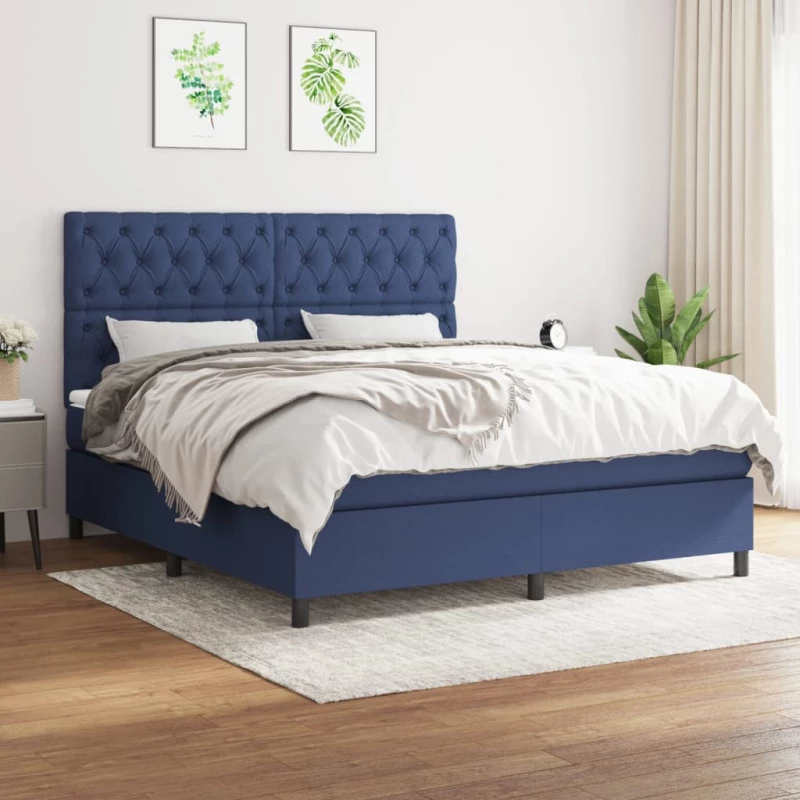 Κρεβάτι Boxspring με Στρώμα Μπλε 160x200 εκ. Υφασμάτινο Μπλε 3142031