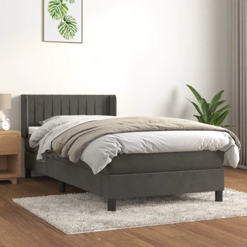 Κρεβάτι Boxspring με Στρώμα Σκούρο Γκρι 90x190 εκ. Βελούδινο Γκρι 3131052