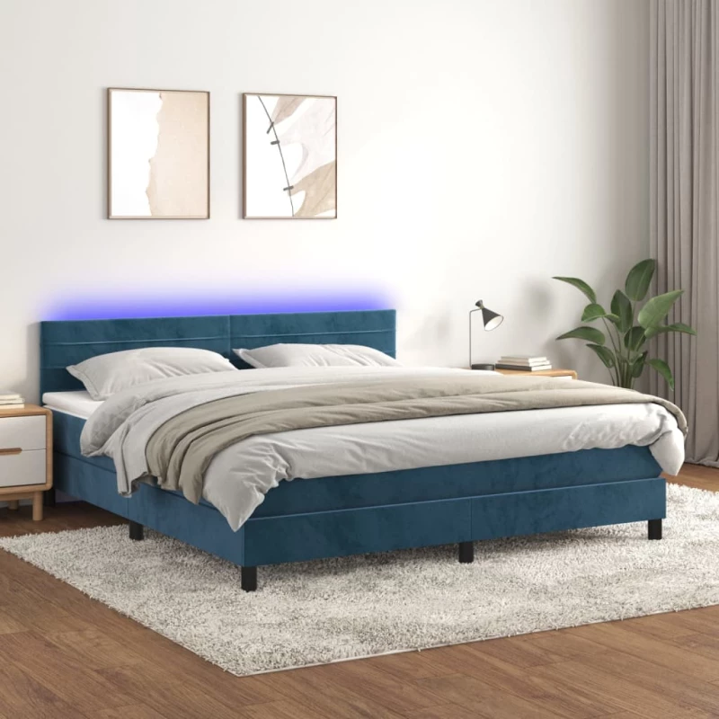 Κρεβάτι Boxspring με Στρώμα & LED Σκ. Μπλε 160x200εκ. Βελούδινο Μπλε 3134475