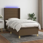 Κρεβάτι Boxspring με Στρώμα & LED Σκ.Καφέ 80x200 εκ. Υφασμάτινο Καφέ 3138912