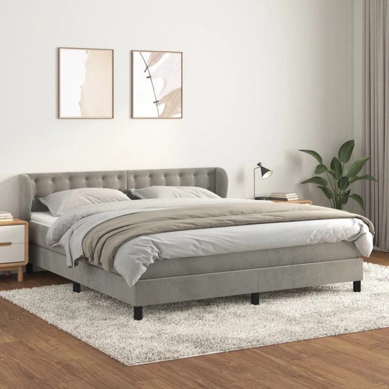 Κρεβάτι Boxspring με Στρώμα Ανοιχτό Γκρι 160x200 εκ. Βελούδινο Γκρι 3127739