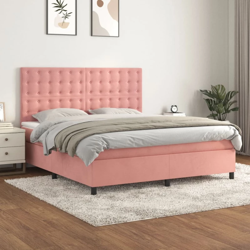 Κρεβάτι Boxspring με Στρώμα Ροζ 160x200 εκ. Βελούδινο Ροζ 3143276
