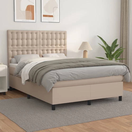 Κρεβάτι Boxspring με Στρώμα Καπουτσίνο 140x190εκ.από Συνθ.Δέρμα Καφέ 3142844