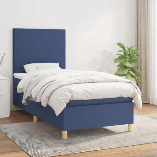 Κρεβάτι Boxspring με Στρώμα Μπλε 90x200 εκ.Υφασμάτινο Μπλε 3142151