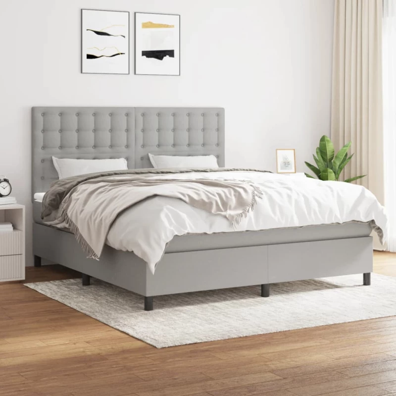 Κρεβάτι Boxspring με Στρώμα Αν. Πράσινο 160x200εκ Υφασμάτινο Γκρι 3142105