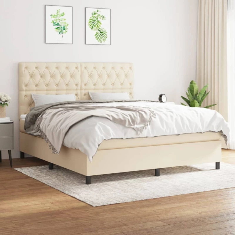 Κρεβάτι Boxspring με Στρώμα Κρεμ 160x200 εκ. Υφασμάτινο Κρεμ 3142030