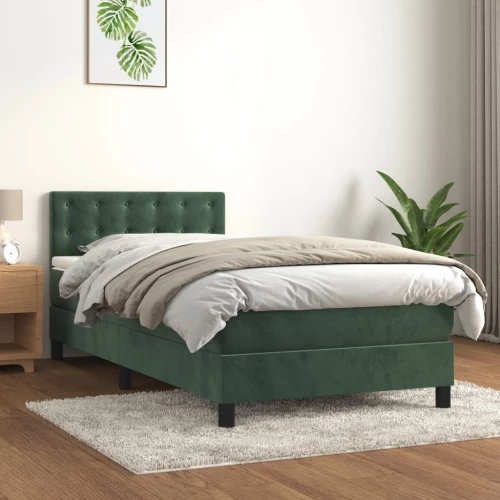 Κρεβάτι Boxspring με Στρώμα Σκούρο Πράσινο 90x200 εκ. Βελούδινο Πράσινο 3141524