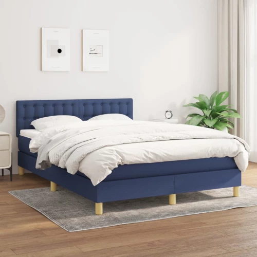 Κρεβάτι Boxspring με Στρώμα Μπλε 140x190 εκ. Υφασμάτινο Μπλε 3140935