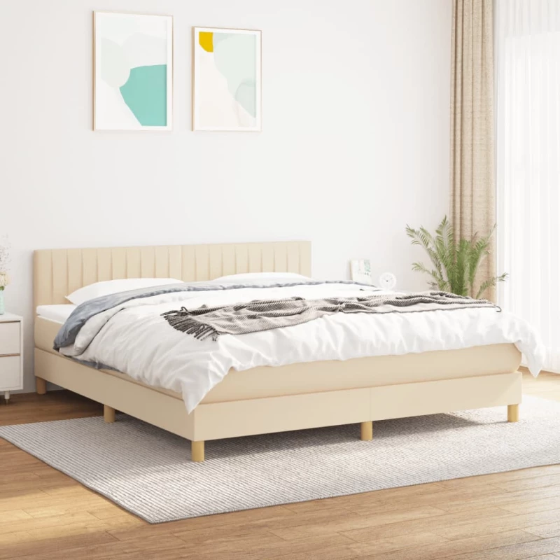 Κρεβάτι Boxspring με Στρώμα Κρεμ 180x200 εκ. Υφασμάτινο Κρεμ 3140798