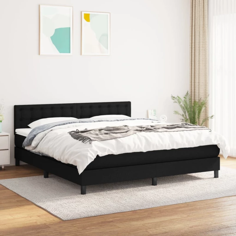 Κρεβάτι Boxspring με Στρώμα Μαύρο 180x200 εκ. Υφασμάτινο Μαύρο 3140395