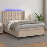 Κρεβάτι Boxspring Στρώμα&LED Καπουτσίνο 140x200 εκ. Συνθ. Δέρμα Καφέ 3139390