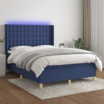 Κρεβάτι Boxspring με Στρώμα & LED Μπλε 140x190 εκ. Υφασμάτινο Μπλε 3139195