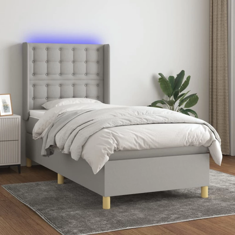 Κρεβάτι Boxspring με Στρώμα & LED Αν.Γκρι 80x200 εκ. Υφασμάτινο Γκρι 3139149
