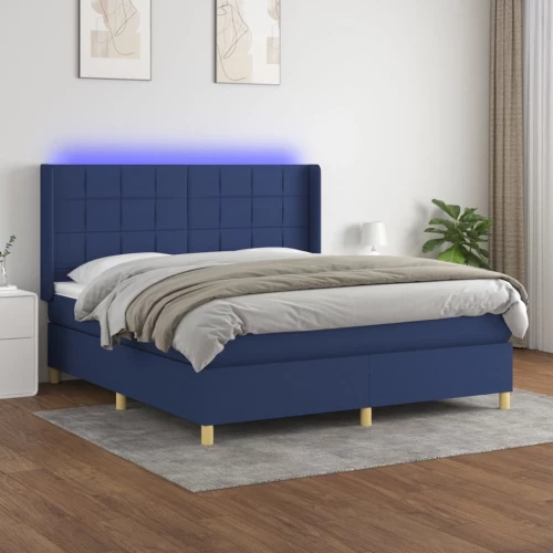 Κρεβάτι Boxspring με Στρώμα & LED Μπλε 160x200 εκ. Υφασμάτινο Μπλε 3138891
