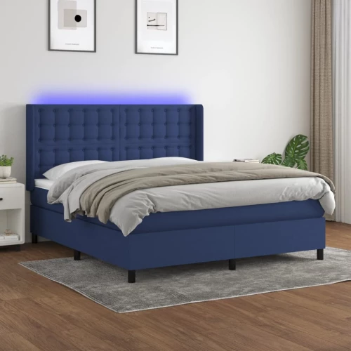 Κρεβάτι Boxspring με Στρώμα & LED Μπλε 180x200 εκ. Υφασμάτινο Μπλε 3138659